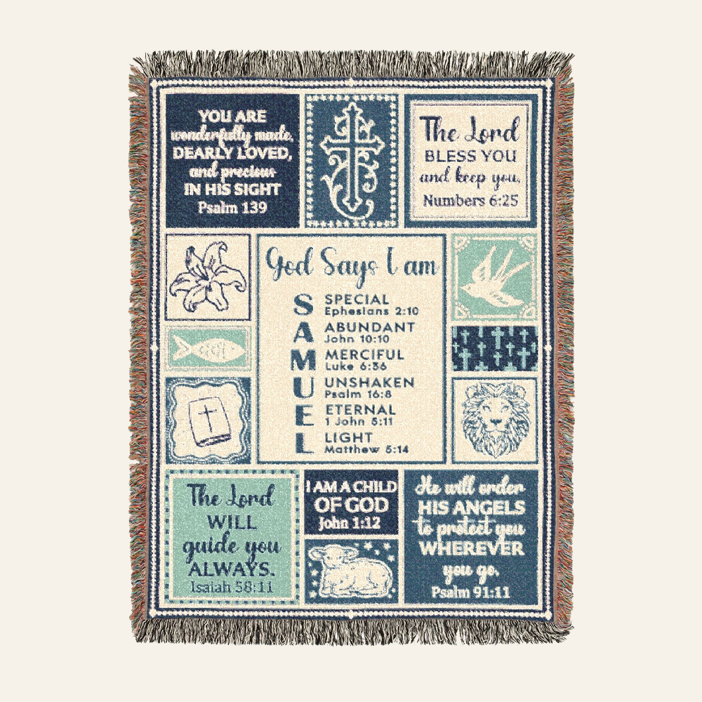 Faith & Protection Bible Verses For Boys - Personalized Woven Blanket