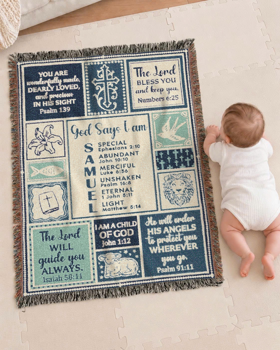 Faith & Protection Bible Verses For Boys - Personalized Woven Blanket