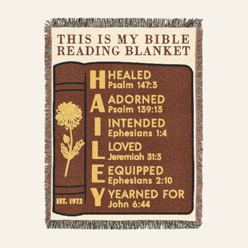 Vintage Bible Reading: Classic Books, Birth Flower & Scripture Affirmations - Personalized Woven Blanket
