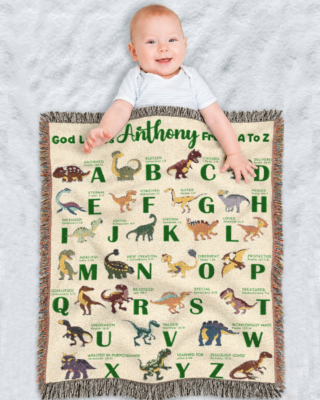 Personalized Christian Dinosaur Baby Blanket