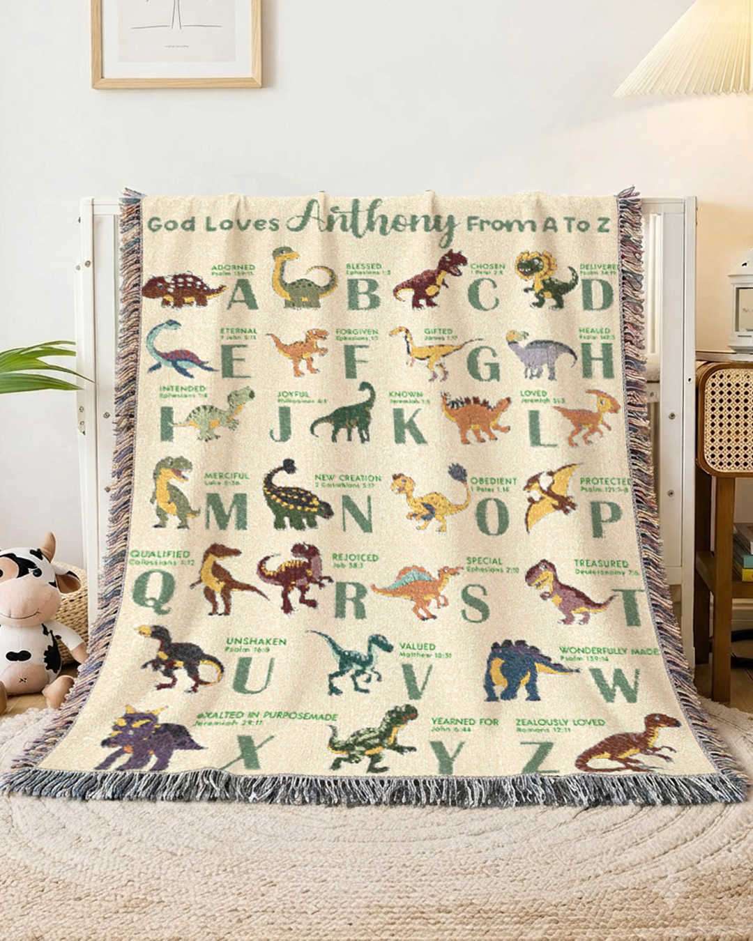 Personalized Christian Dinosaur Baby Blanket