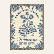 Lost In Books: Birth Flower Keepsake For Book Lovers - Personalized Woven Blanket