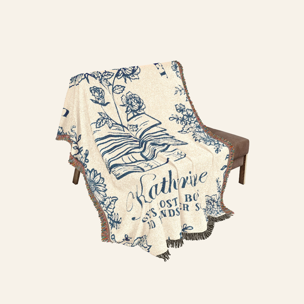 Lost In Books: Birth Flower Keepsake For Book Lovers - Personalized Woven Blanket