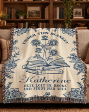 Lost In Books: Birth Flower Keepsake For Book Lovers - Personalized Woven Blanket