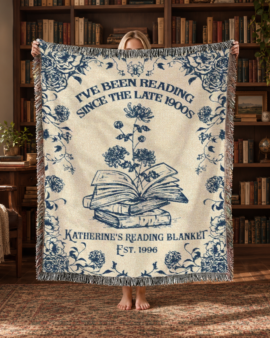 Reading Since The Late 1900s: Vintage Book Lover Design - Personalized Woven Blanket