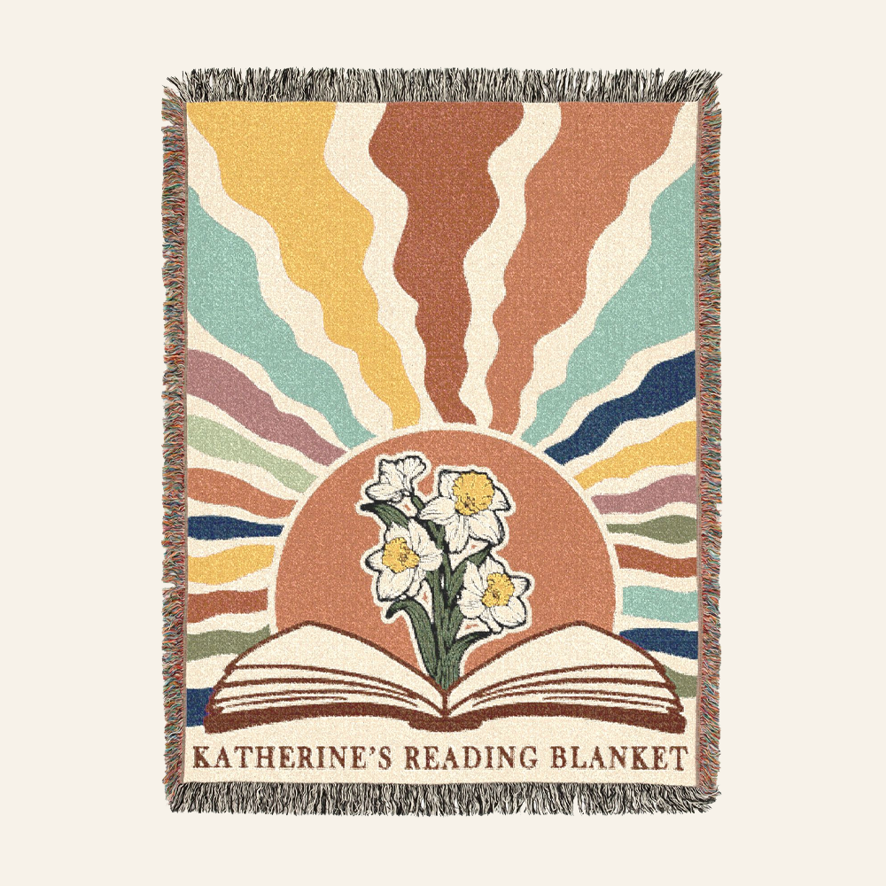 Retro Sunset & Birth Flower For Book Lovers - Personalized Woven Blanket
