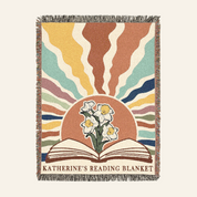 Retro Sunset & Birth Flower For Book Lovers - Personalized Woven Blanket