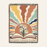 Retro Sunset & Birth Flower For Book Lovers - Personalized Woven Blanket