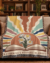 Retro Sunset & Birth Flower For Book Lovers - Personalized Woven Blanket