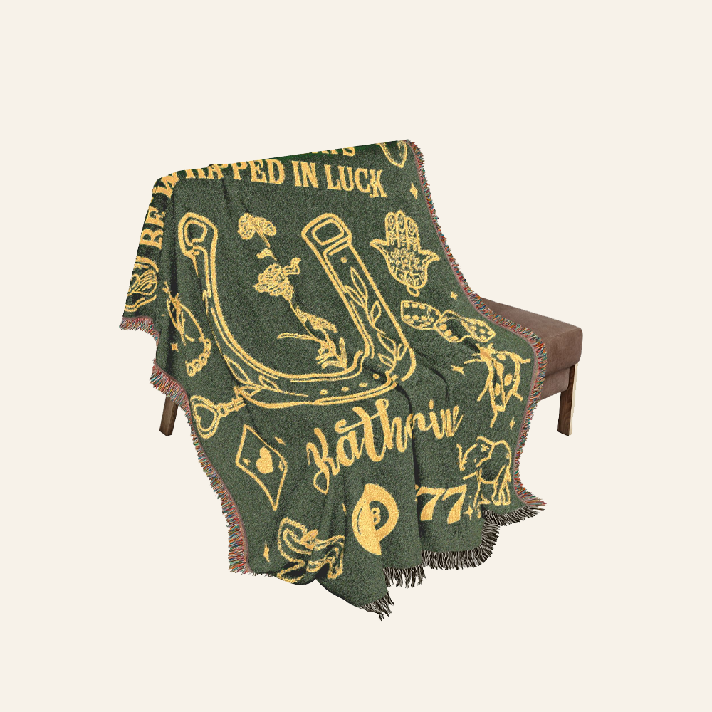 Wrapped In Luck: Birth Month Flower & Good Fortune - Personalized Woven Blanket