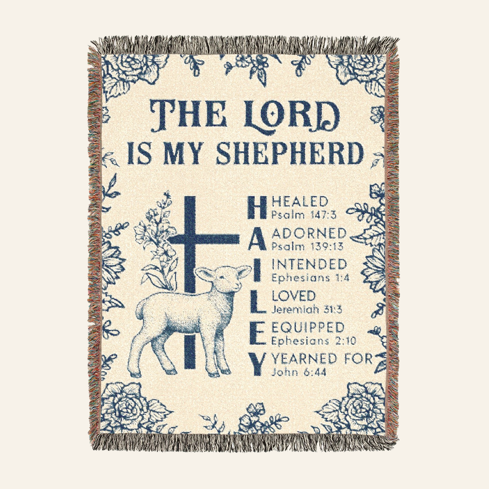 The Lord Is My Shepherd: Birth Flower & Scripture Blessings For Babies - Personalized Woven Blanket