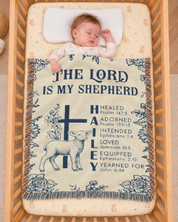 The Lord Is My Shepherd: Birth Flower & Scripture Blessings For Babies - Personalized Woven Blanket
