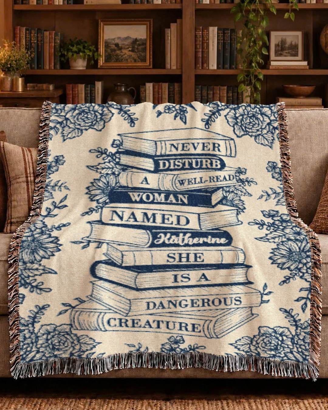Personalized Dangerous Well Read Woman Reading Woven Blanket