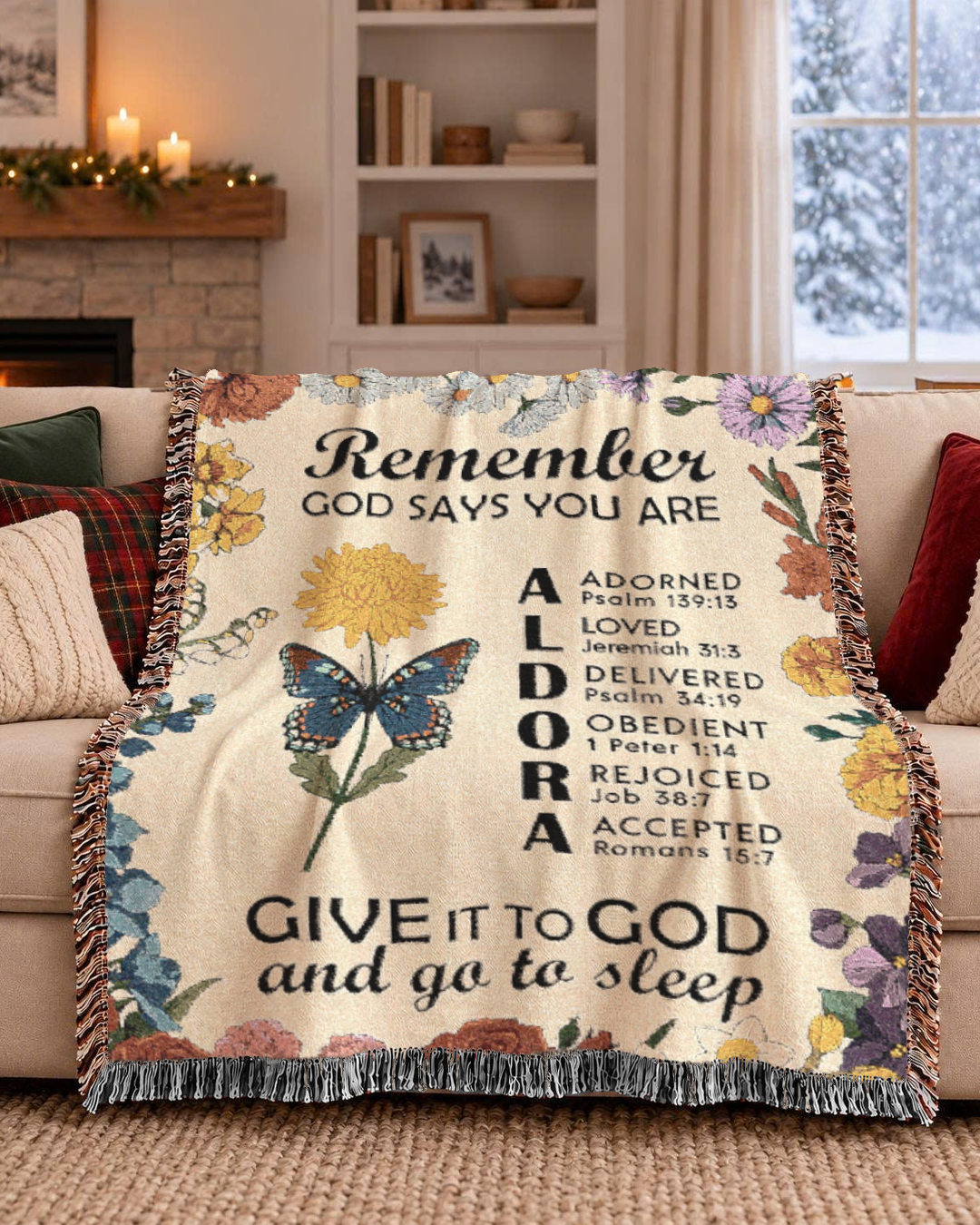 Give It To God Faith Keepsake With Birth Flower & Scripture - Personalized Woven Blanket