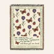 Butterfly Kisses & Ladybug Hugs With Birth Flower For Babies - Personalized Woven Blanket