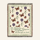Butterfly Kisses & Ladybug Hugs With Birth Flower For Babies - Personalized Woven Blanket
