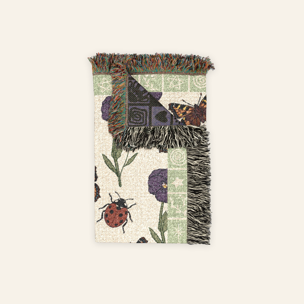 Butterfly Kisses & Ladybug Hugs With Birth Flower For Babies - Personalized Woven Blanket