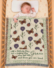 Butterfly Kisses & Ladybug Hugs With Birth Flower For Babies - Personalized Woven Blanket