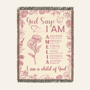 God Says I Am A Child Of God With Birth Flower & Scripture For Babies - Personalized Woven Blanket