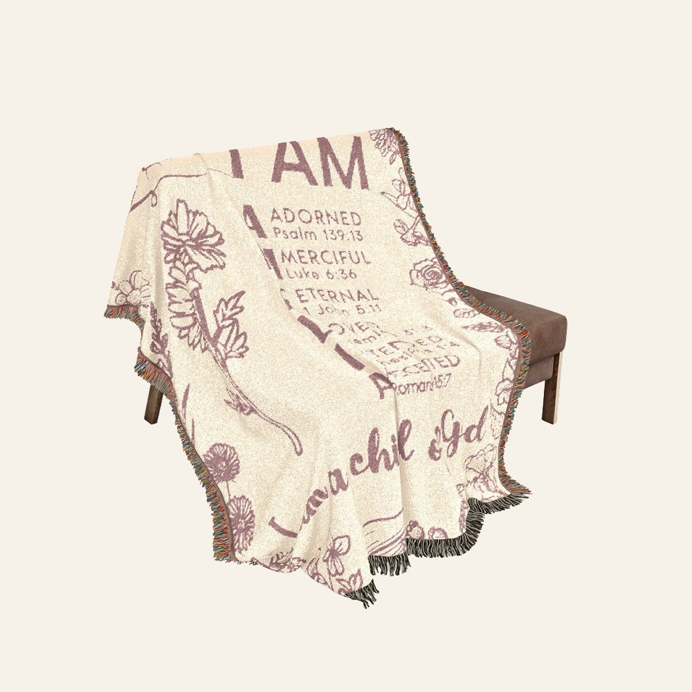 God Says I Am A Child Of God With Birth Flower & Scripture For Babies - Personalized Woven Blanket