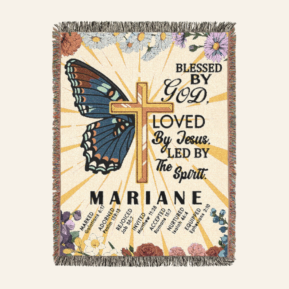 Blessed by God Baby Keepsake With Birth Month Butterfly - Personalized Woven Blanket