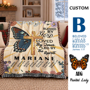 Blessed by God Baby Keepsake With Birth Month Butterfly - Personalized Woven Blanket