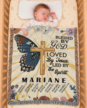 Blessed by God Baby Keepsake With Birth Month Butterfly - Personalized Woven Blanket