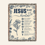 Jesus Is My Healer, Custom Name, Healing Scripture & Birth Flower - Personalized Woven Blanket