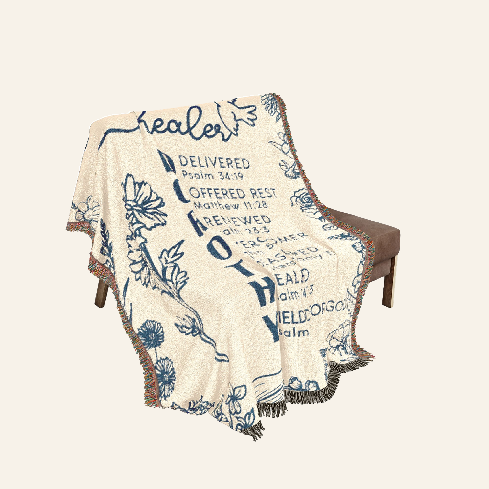 Jesus Is My Healer, Custom Name, Healing Scripture & Birth Flower - Personalized Woven Blanket