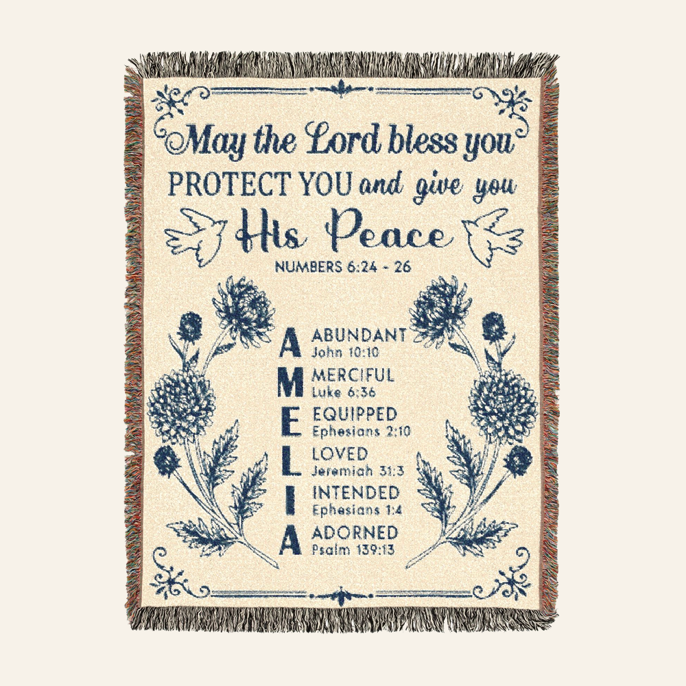 Birth Flower & Scripture Blessing For Baby - Personalized Woven Blanket