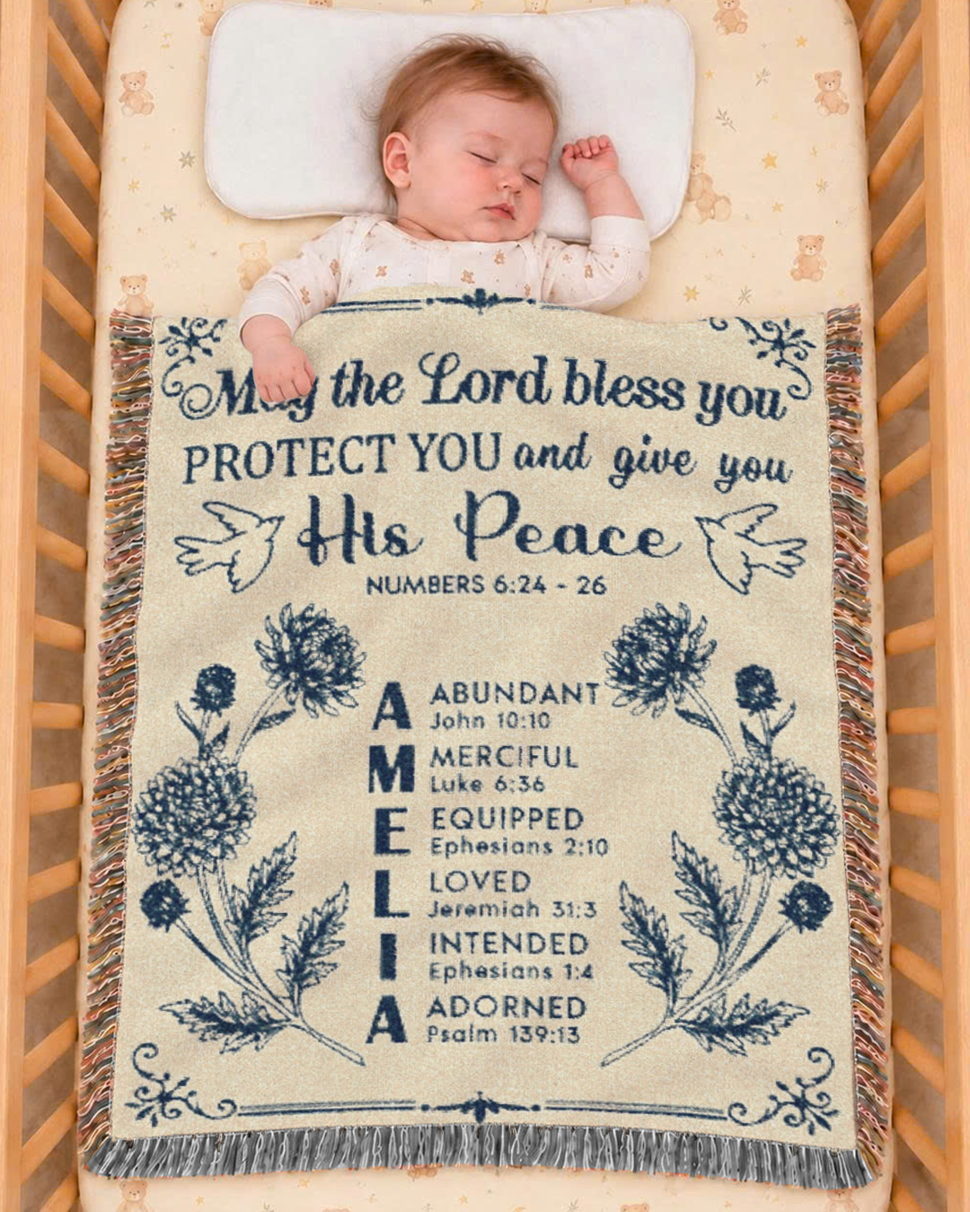 Birth Flower & Scripture Blessing For Baby - Personalized Woven Blanket