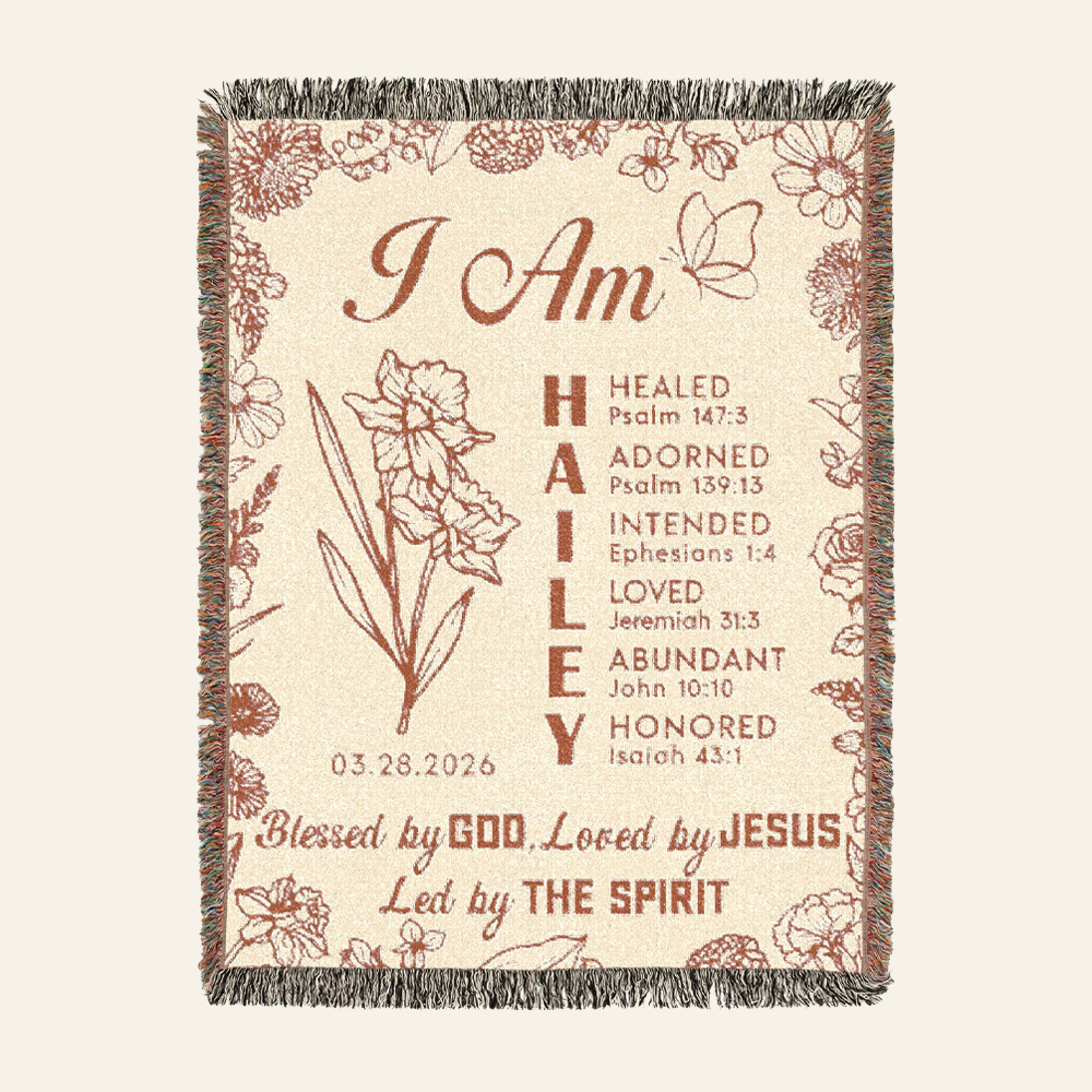Blessed By God: Custom Name & Bible Verse Blessings For Babies & Kids - Personalized Woven Blanket