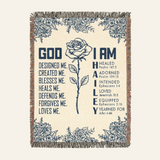 God Designed Me, Custom Name, Birth Flower & Scripture - Personalized Christian Woven Blanket