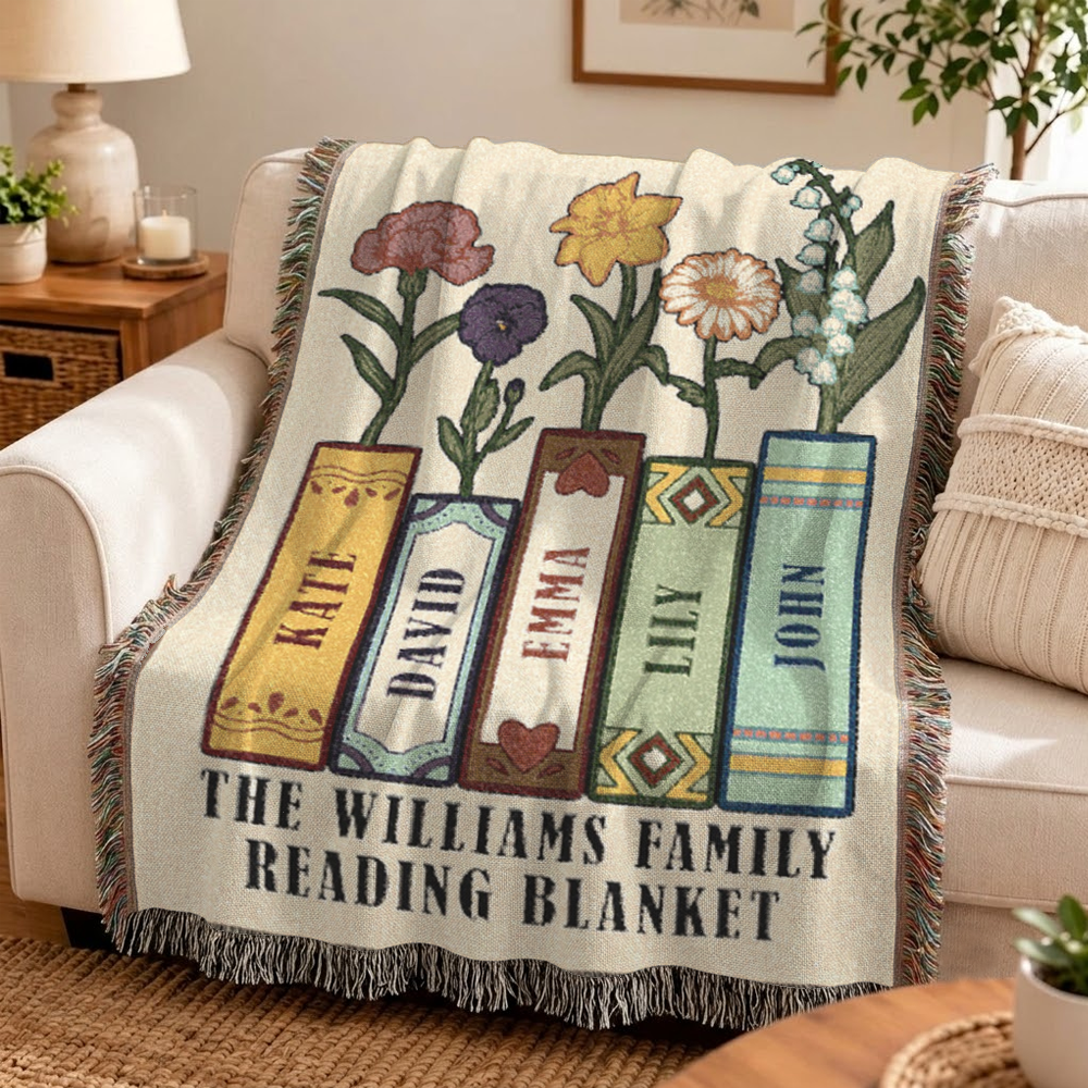 Personalized Family Birth Flower Reading Woven Blanket