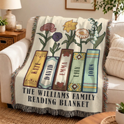 Personalized Family Birth Flower Reading Woven Blanket