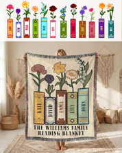 Personalized Family Birth Flower Reading Woven Blanket