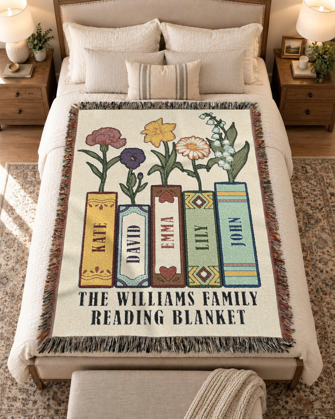 Personalized Family Birth Flower Reading Woven Blanket