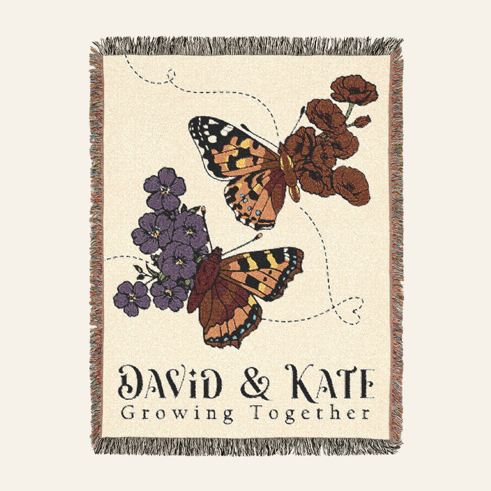 Personalized Growing Together Birth Flower & Butterfly Woven Blanket