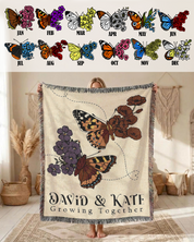 Personalized Growing Together Birth Flower & Butterfly Woven Blanket