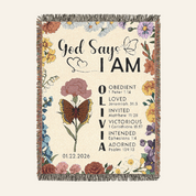 Personalized God Says I Am Birth Flower & Butterfly Baby Girl Woven Blanket