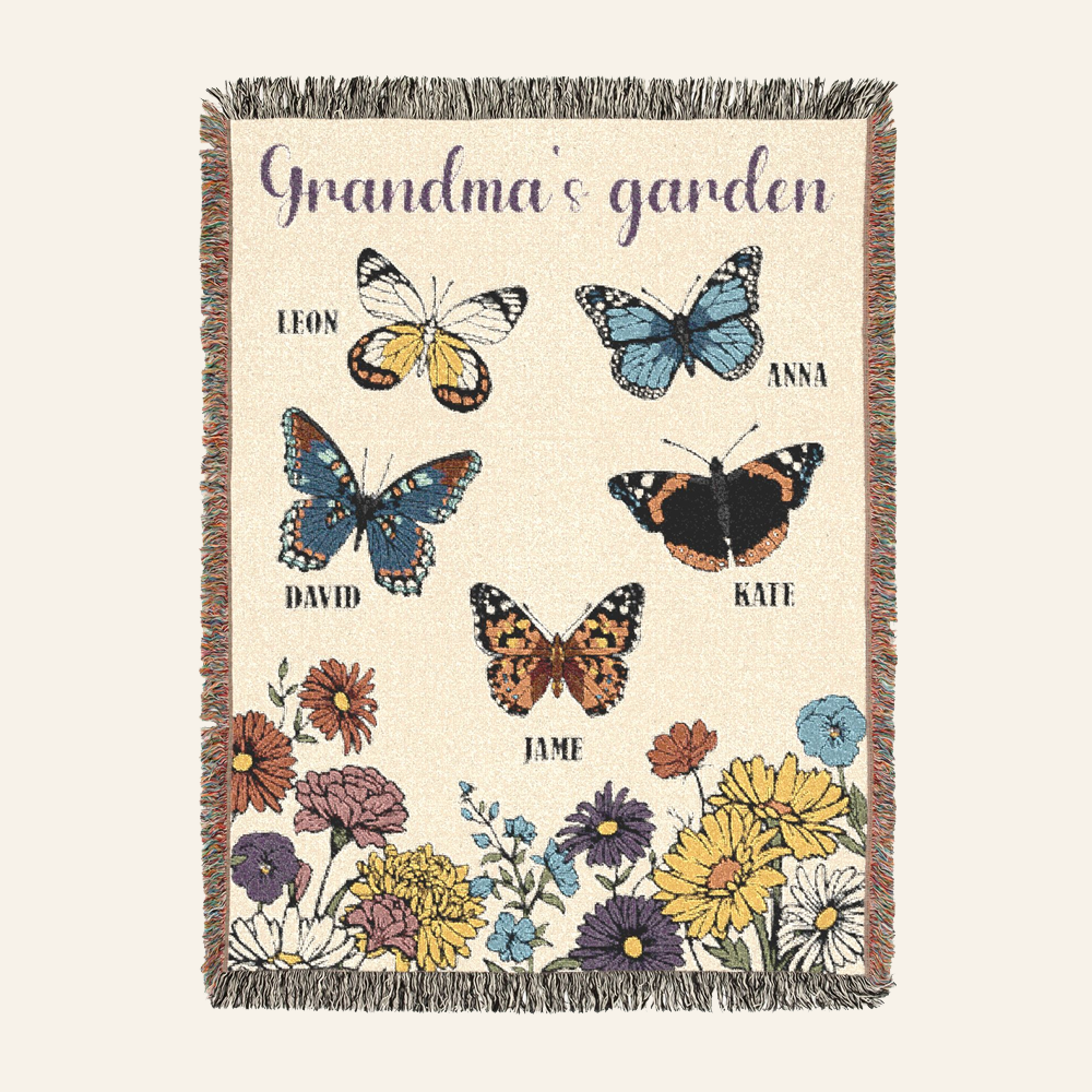 Personalized Family Garden Birth Month Butterfly Woven Blanket