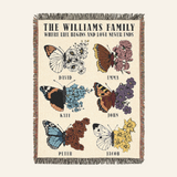 Personalized Family Birth Month Flower & Butterfly Woven Blanket