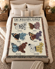 Personalized Family Birth Month Flower & Butterfly Woven Blanket