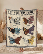 Personalized Family Birth Month Flower & Butterfly Woven Blanket