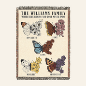 Personalized Family Birth Month Flower & Butterfly Woven Blanket