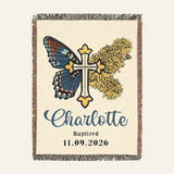 Personalized Baptism Birth Month Flower & Butterfly Woven Blanket