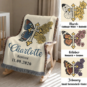 Personalized Baptism Birth Month Flower & Butterfly Woven Blanket