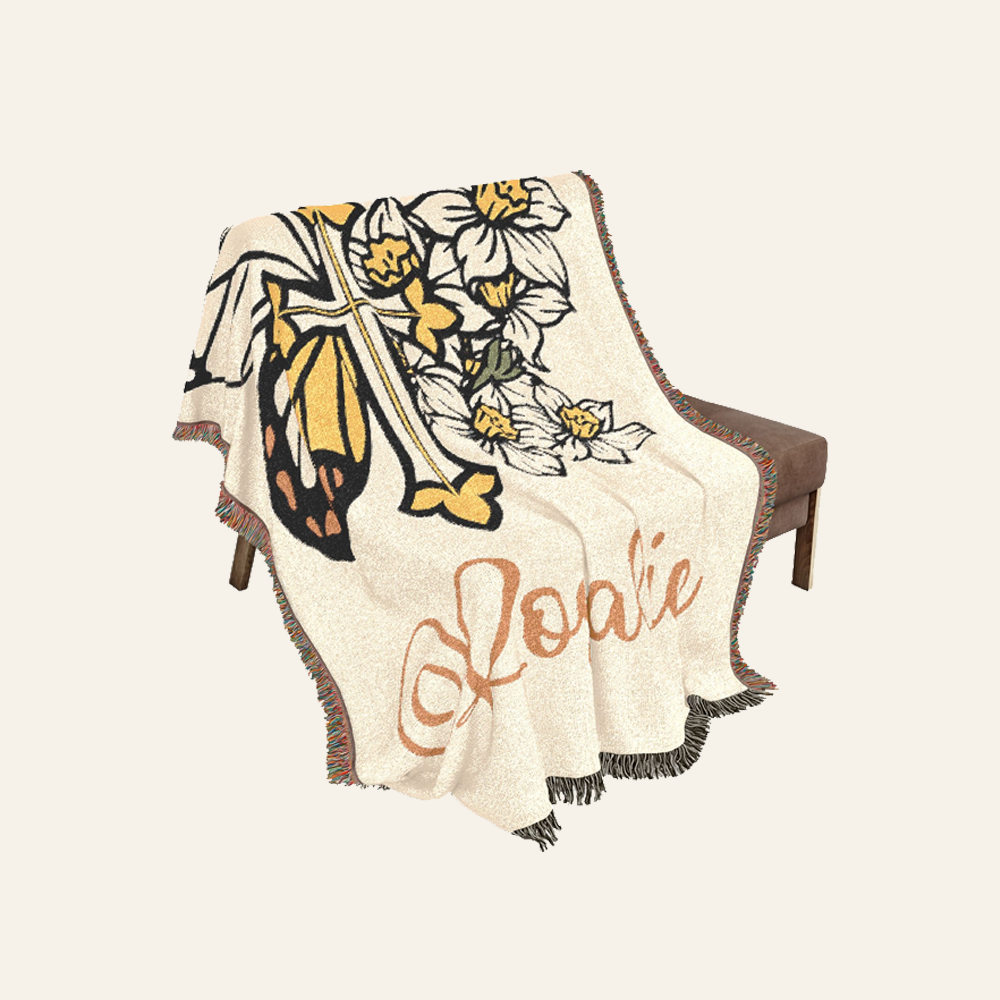 Birth Flower & Butterfly Faith Cross Keepsake Woven Blanket