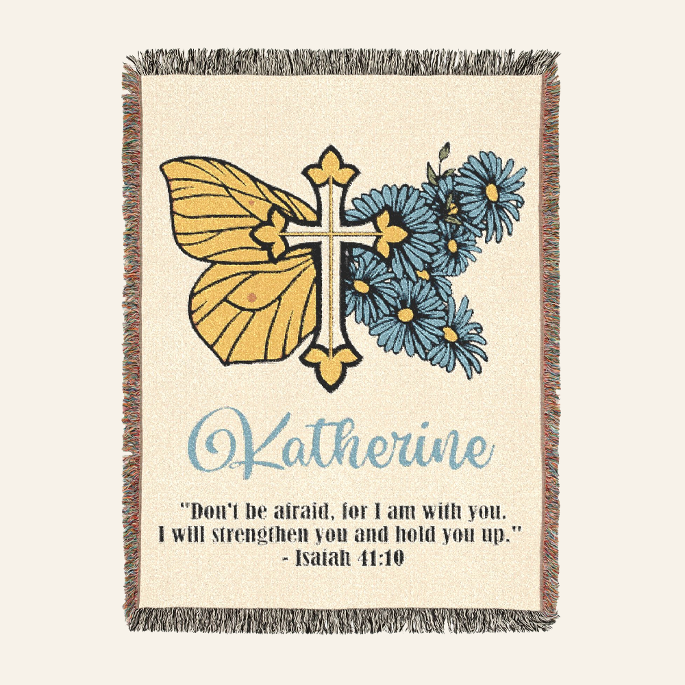 Personalized God’s Word Birth Flower & Butterfly Woven Blanket