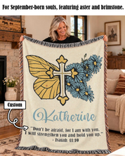 Personalized September Born Faith Aster & Brimstone Woven Blanket